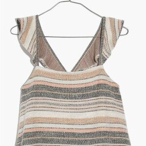 Madewell Texture &Thread Ruffle Strap Tank Top in Stripe Size Medium NWT